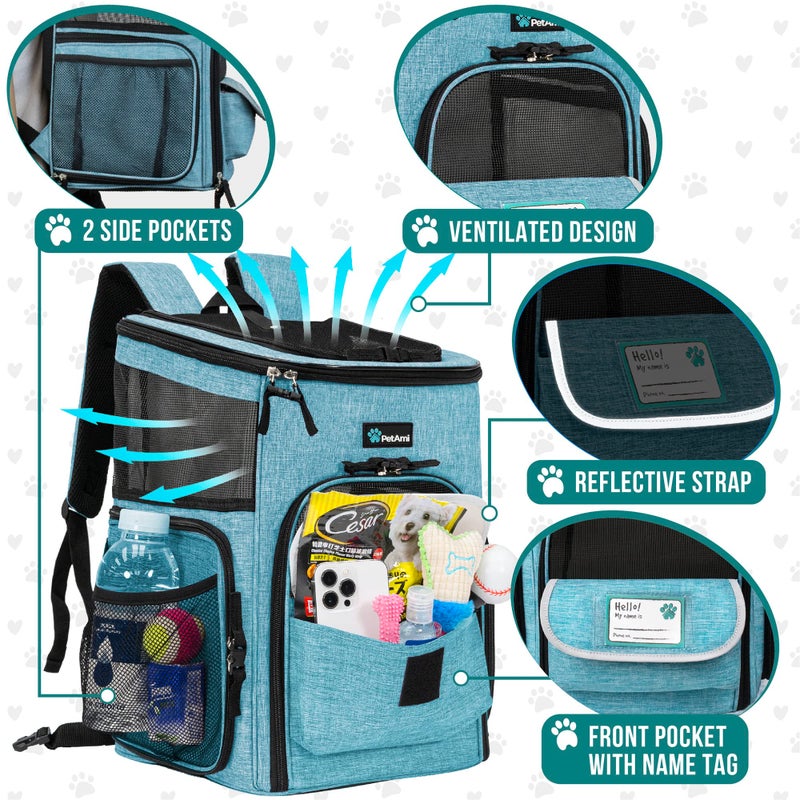 PetAmi Dog Backpack Carrier, Airline Approved Cat Backpacks for Carrying Small Large Cats, Pet Carrier Back Pack, Ventilated Soft Sided for Travel, Hiking, Camping, Max 18 lbs, Turquoise - Image 2